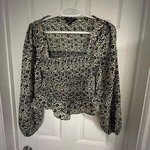Brave Soul Black & Cream Floral Print Grunge Milkmaid Top Medium
